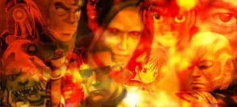 Image: A vibrant, fiery montage featuring a variety of intense, overlapping faces from animated characters including Alexei, all set against a dynamic, red and yellow-toned background. -- D.C. Douglas