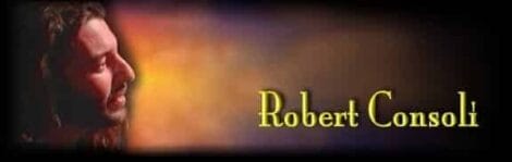 Image: A banner featuring a side profile of a man with long hair on a blurred orange and yellow background, with the name "Rob Consoli" written in golden script in the center. -- D.C. Douglas
