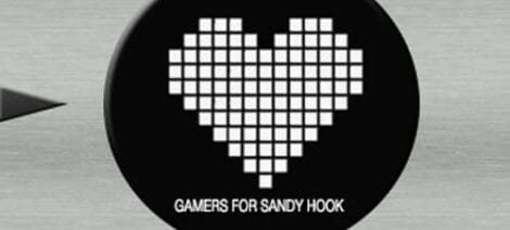 Image: Badge or logo showing a pixelated white heart on a black background with the text "Gamers for Sandy Hook" underneath. -- D.C. Douglas