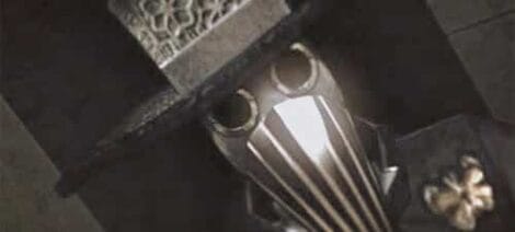 Image: A dimly lit image featuring a close-up of a vintage microphone, marked "I Am Zero," its metallic grille gleaming slightly under a spotlight, placed near an ornately carved wooden stand. -- D.C. Douglas