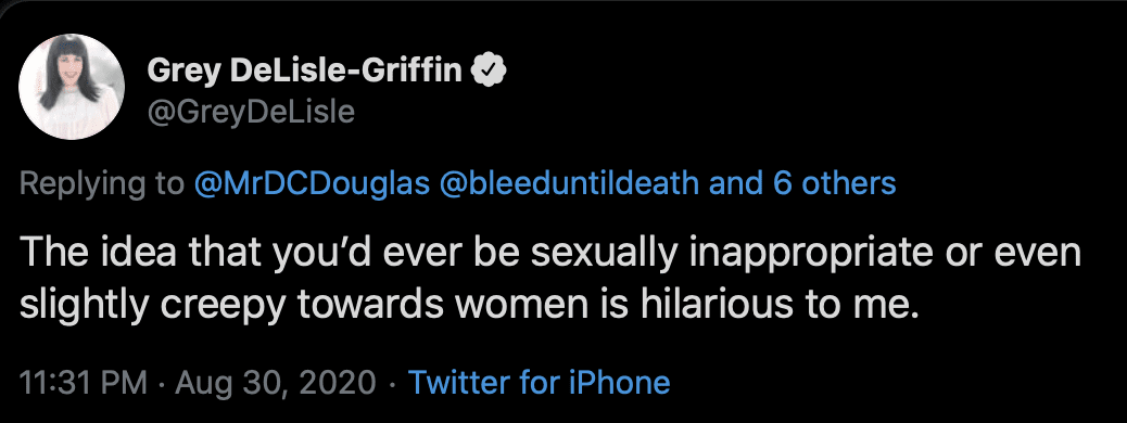 Waukau &Amp; Vandagriff Info, Accounts, Online Reaction, Harassment. | D.c. Douglas Image: A screenshot of a tweet by Grey DeLisle-Griffin responding to @mrdcdouglas and others, showing support