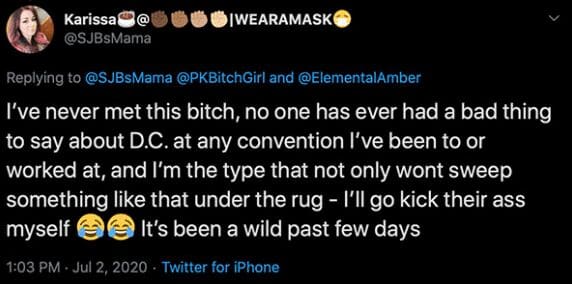 Waukau &Amp; Vandagriff Info, Accounts, Online Reaction, Harassment. | D.c. Douglas Image: A screenshot of a tweet where a user expresses strong feelings about defending D.C. Douglas, stating they'll confront allegations directly and mentions a hectic few days.