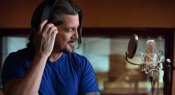 D.C. Douglas recording in studio