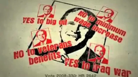 Graphic with images of George W. Bush and text regarding political positions and voting.