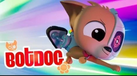 Animated character named Botdoc, a small dog with a futuristic design and roller skates.