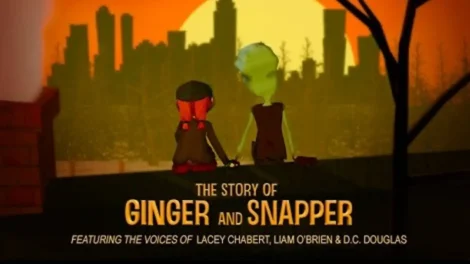 Short Films Library: D.c. Douglas | D.c. Douglas Animated film poster for 'The Story of Ginger and Snapper' featuring two characters against a sunset backdrop.