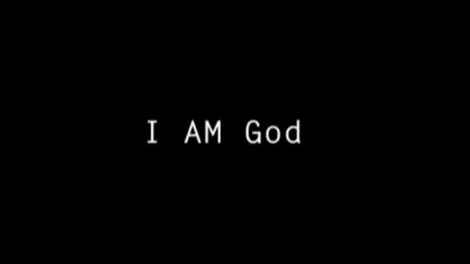 Graphic featuring the phrase 'I AM God' in white text on a black background.