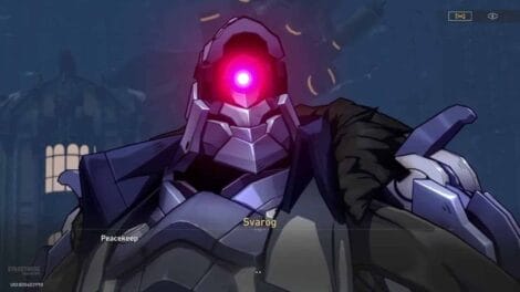 Digital illustration of the character Svarog from Honkai: Star Rail, featuring a robotic design and a glowing red eye.