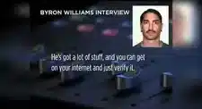 Still image from an interview with Byron Williams featuring text and audio equipment.