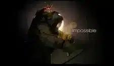 Individual wearing protective gear and holding a light source in a dark environment.