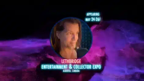 Promotional graphic for the Lethbridge Entertainment and Collector Expo featuring a woman's portrait and event details.