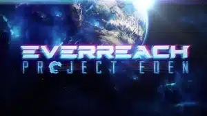 Title screen for the video game Everreach Project Eden featuring a planet and space background.