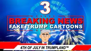 Graphic with text 'Breaking News' and a cartoon character against a fireworks background.