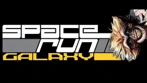 Logo for the video game Space Run Galaxy featuring stylized text and a character illustration.