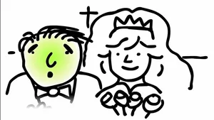 Navigating The Intricacies Of Medical Narration: From Corporate Videos To Patient Education | D.c. Douglas Simple cartoon illustration of a bride with a crown and a groom in a tuxedo.