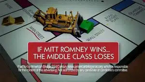 Monopoly game board featuring a bulldozer and game pieces on the squares labeled Main Street and Wall Street.