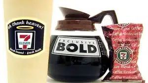 Voice Over: Radio, Streaming, &Amp; Podcast Commercials | D.c. Douglas 7-Eleven coffee cup, coffee pot labeled 'Bold', and a bag of coffee grounds.