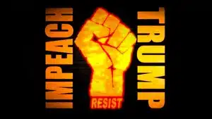 Graphic featuring a raised fist with the words 'Impeach Trump' and 'Resist' in bold letters.