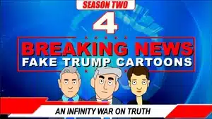 Three animated characters from the show Breaking News Season Two, featuring distinct hairstyles and expressions.