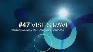 Thumbnail image for a video titled '#47 Visits RAVE' featuring blue circles and light effects.
