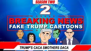 Animated characters from the series Breaking News with text indicating Season Two and a news headline.