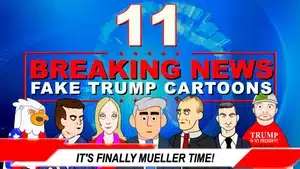 A group of animated characters in a breaking news theme with the text 'Breaking News' and 'It's Finally Mueller Time'.