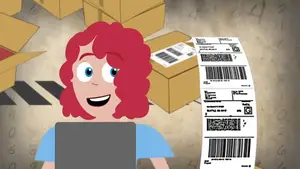 Navigating The Intricacies Of Medical Narration: From Corporate Videos To Patient Education | D.c. Douglas Cartoon character with curly red hair using a laptop with shipping labels printed beside her.
