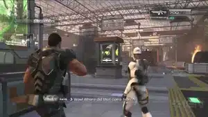 Navigating The Intricacies Of Medical Narration: From Corporate Videos To Patient Education | D.c. Douglas A video game character in a combat stance facing a robotic figure in a futuristic environment.