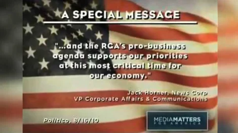 Text overlay on an American flag background stating a special message about a pro-business agenda.