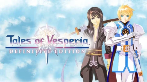 Artwork featuring characters from Tales of Vesperia Definitive Edition against a blue sky background.